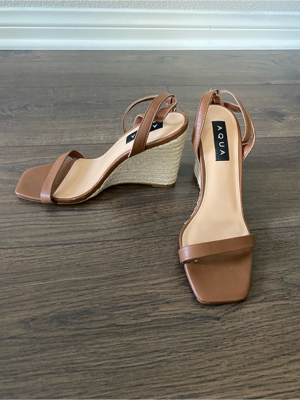 Aqua Tan Brown Espadrille Wedge Sandals